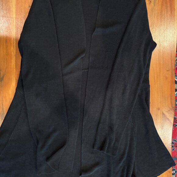 Eileen Fisher Open Front Cardigan Black Organic Cotton Linen XS - Picture 3 of 11